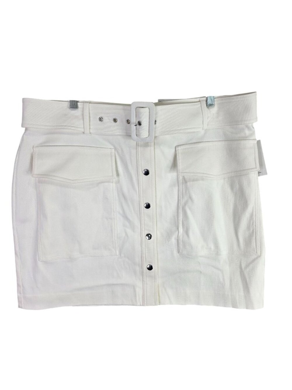 Womens Nine West White Belted Mini Skirt Snap Buttons Pockets Rayon Blend XXL